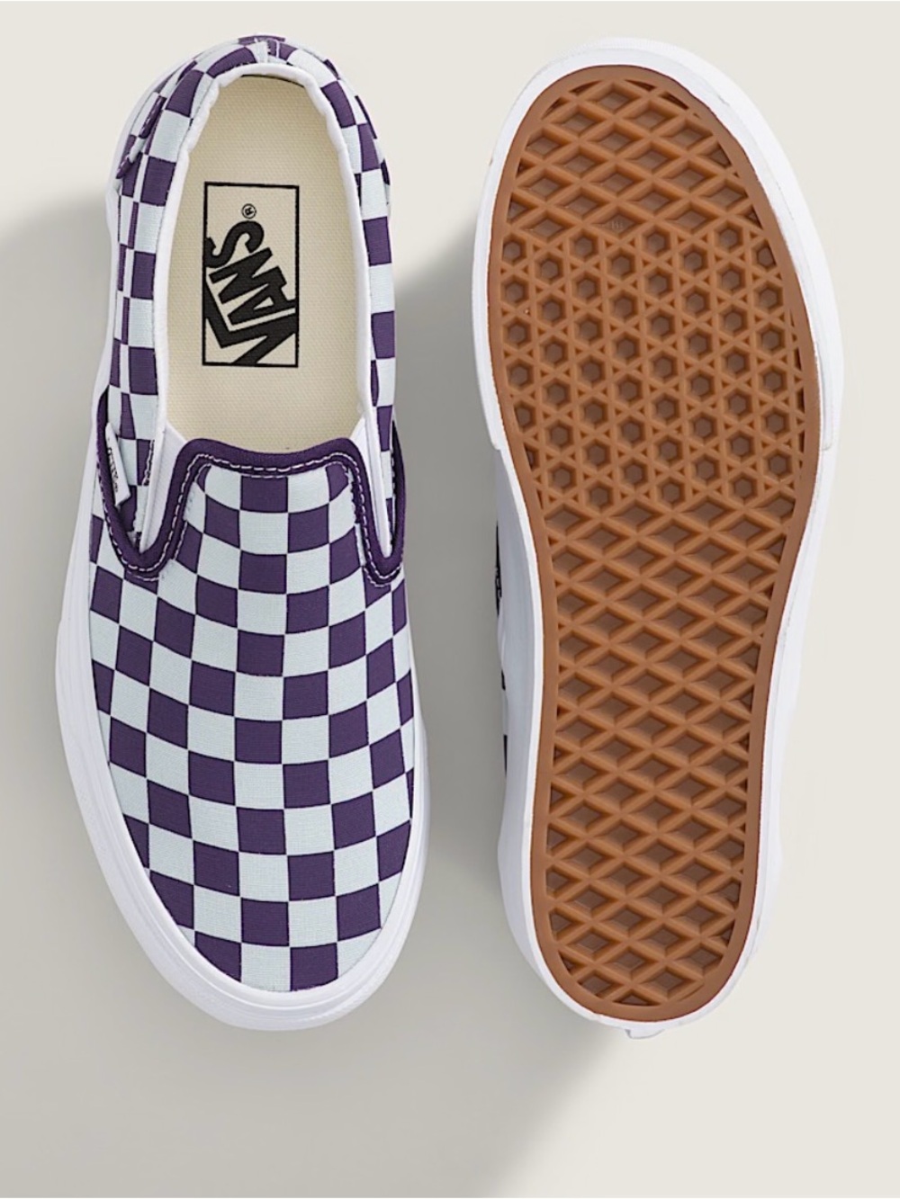 NEW Vans PLATFORM Slip-On Blue & Purple Checkerboard Sneakers SZ 9